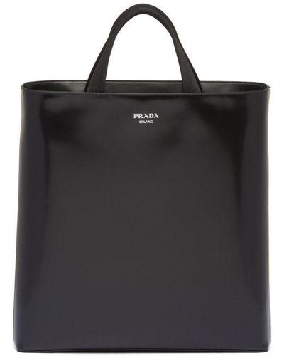 Prada Brushed Leather Tote With Water Bottle - Black