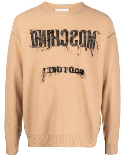 Moschino Embroidered-logo Wool Sweater - Natural