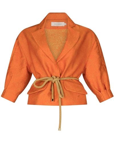 Silvia Tcherassi Gianna Floral-jacquard Belted Blazer - Orange