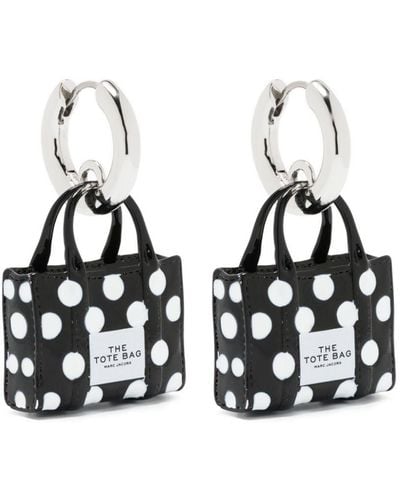 Marc Jacobs Logo-print Bag-pendant Hoop Earrings - Black