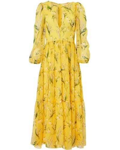 Carolina Herrera Floral-print Chiffon Midi Dress - Yellow