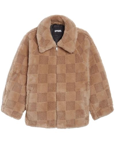 Apparis Lucy Checked Faux-fur Jacket - Natural