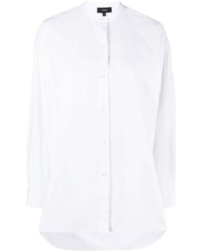 Theory Collarless Cotton Shirt - White