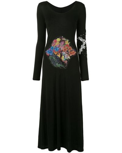 Yohji Yamamoto Floral Patch Embroidered Dress - Black