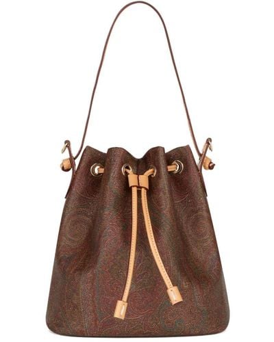 Etro Paisley-print Coated-finish Bucket Bag - Brown