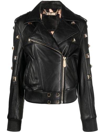 Philipp Plein Lederjacke mit Nieten - Schwarz