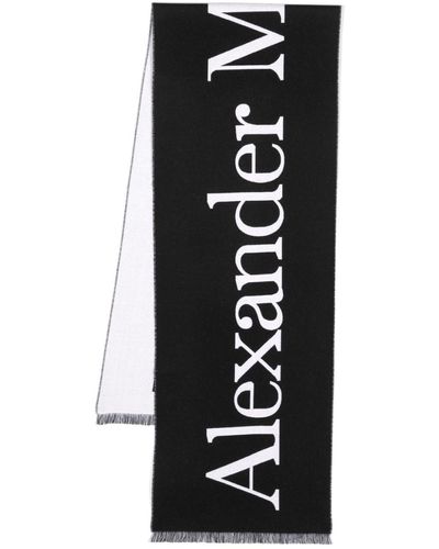 Alexander McQueen ロゴインターシャ スカーフ - ブラック