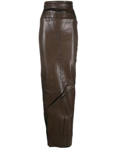 Rick Owens Pillar Rear-slit Cotton Maxi Skirt - Brown