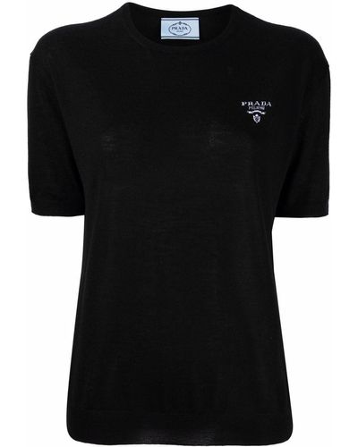 Prada Intarsia-knit Logo Knitted Top - Black