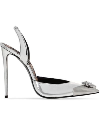 Philipp Plein Crystal-embellished Leather Slingback Court Shoes - White