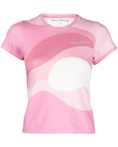 House Of Sunny Wave-print Short-sleeve T-shirt - Pink
