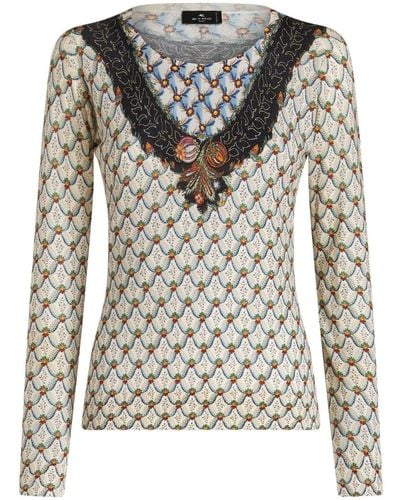 Etro Floral-print Knitted Top - Brown