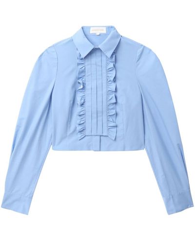 ShuShu/Tong Ruffled Cotton Cropped Shirt - Blue