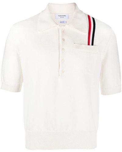 Thom Browne Rwb Stripe Knitted Polo Shirt - White