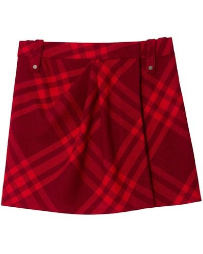 Burberry Check-pattern Wool Miniskirt - Red