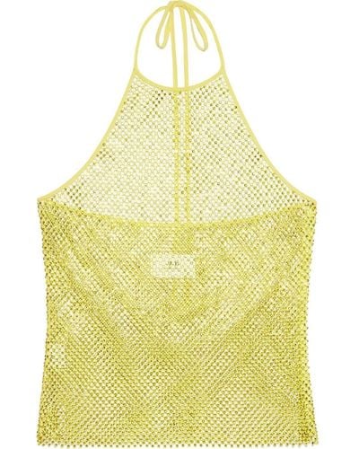 Ami Paris Crystal-embellished Fishnet Top - Yellow