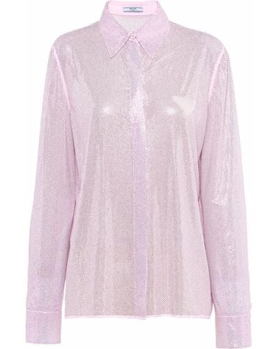 Prada Rhinestone-studded Silk Shirt - Pink