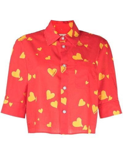 Marni Cropped-T-Shirt mit Herz-Print - Rot
