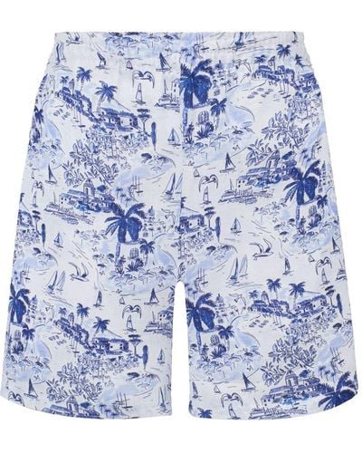 Vilebrequin Riviera Sketch-print Linen Shorts - Blue