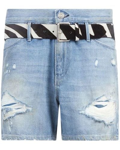 RTA Pierce Distressed Denim Shorts - Blue