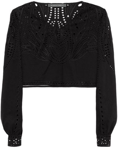 Alberta Ferretti Broderie-anglaise Cropped Top - Black