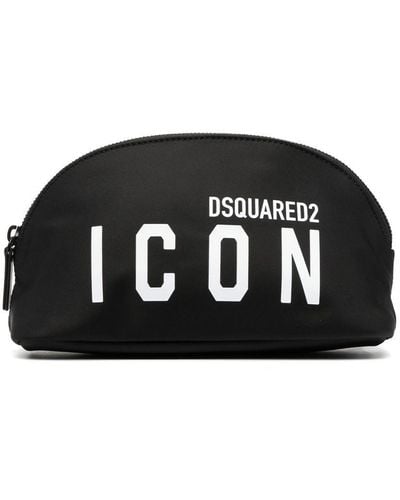 DSquared² Logo-print Leather-trimmed Makeup Bag - Black