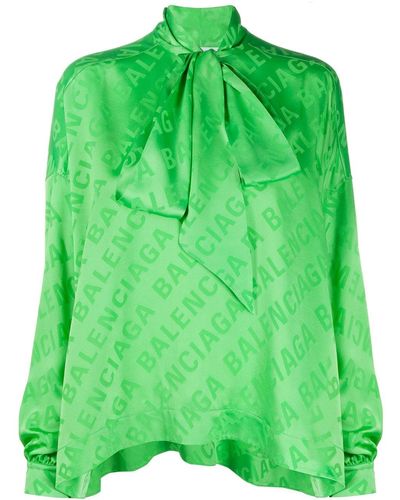 Balenciaga Logo-print Silk Blouse - Green