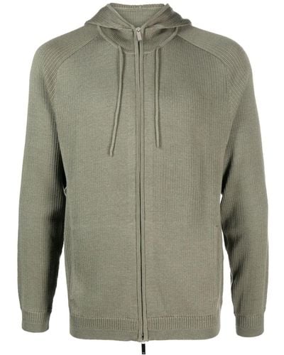 Emporio Armani Ribbed-knit Zip-up Hoodie - Green