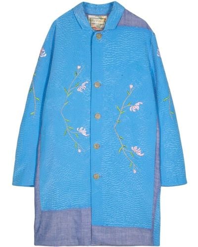 By Walid Flower-embroidered Cotton Coat - Blue