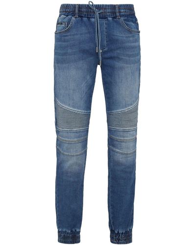 Philipp Plein Ribbed-detail Slim-cut Jeans - Blue