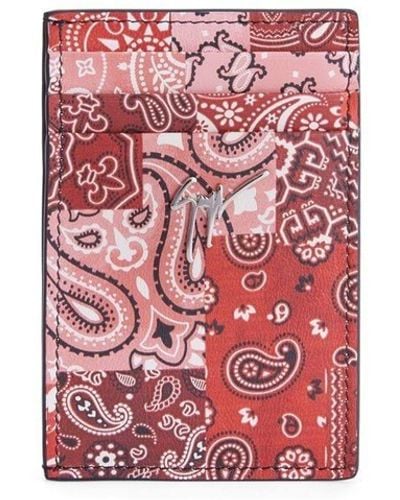 Giuseppe Zanotti Porte-cartes en cuir à imprimé cachemire - Rouge