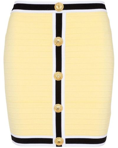 Balmain Lion Head-Buttons Knitted Miniskirt - Yellow