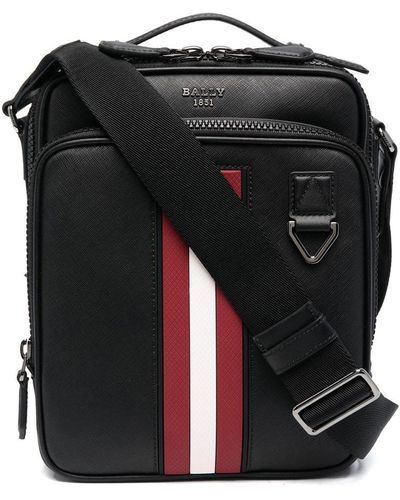 Bally Logo Plaque Leather Messenger Bag - Black