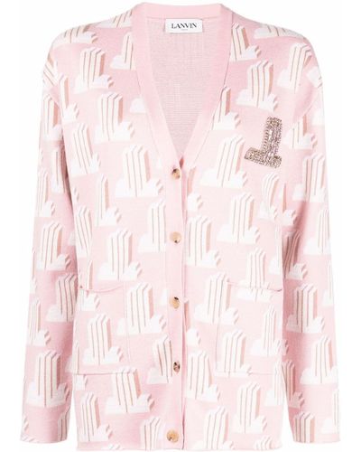 Lanvin Monogram-pattern Knitted Cardigan - Pink