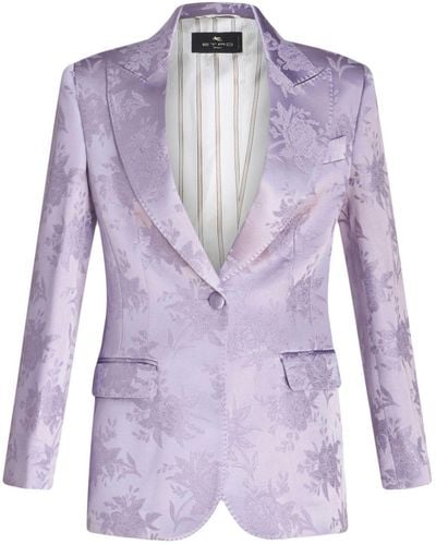 Etro Floral-jacquard Single-breasted Blazer - Purple