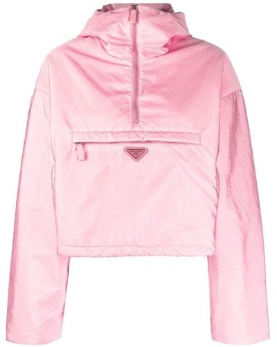 Prada Triangle-logo Hooded Jacket - Pink
