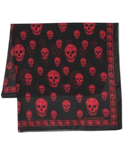 Alexander McQueen Seidenschal mit Totenkopf-Print - Rot