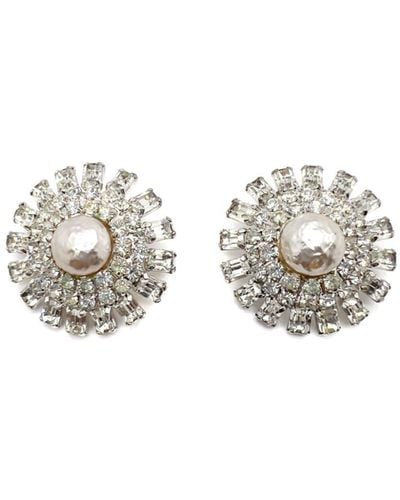 JENNIFER GIBSON JEWELLERY Vintage Baroque Pearl & Baguette Crystal Starburst Earrings 1960s - White