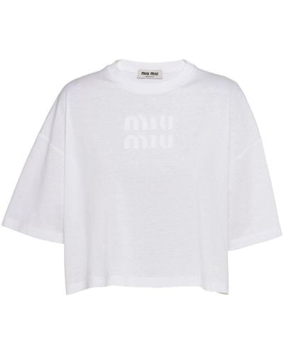 Miu Miu Women Cropped Jersey T-shirt - White