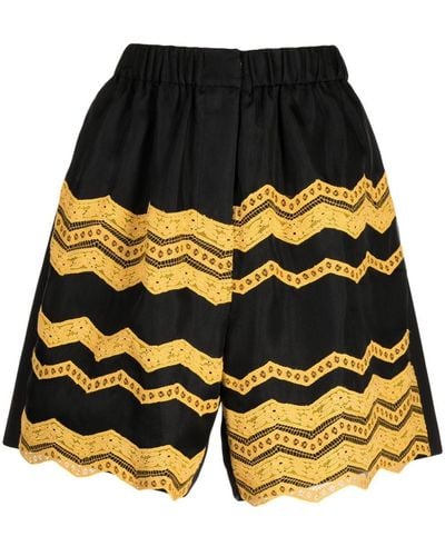 Biyan Lace-detailing Cotton-blend Shorts - Yellow
