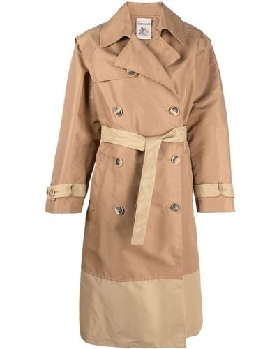 Semicouture Two-tone Belted Trench Coat - Natural