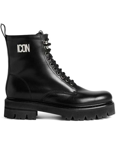 DSquared² Icon Plaque Combat Boots - Black