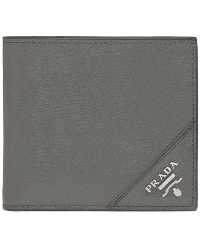 Prada Saffiano Leather Folding Wallet - Grey