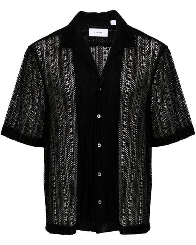 Lardini Semi-doorzichtig Kanten Overhemd - Zwart