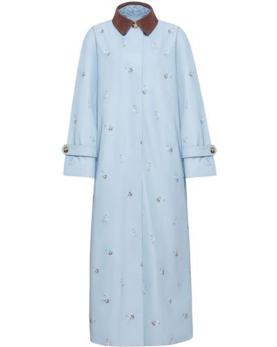 Sleeper Yason Floral-print Trench Coat - Blue