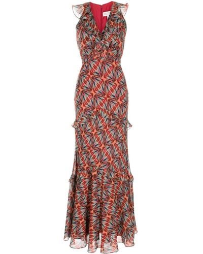 Saloni Rita Kleid mit geometrischem Muster - Rot