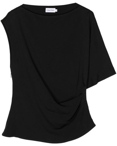 Calvin Klein Asymmetric Draped Crepe Top - Black
