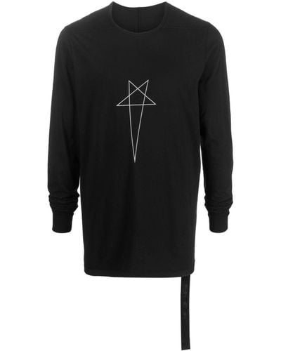 Rick Owens Pentagram Logo-print Cotton T-shirt - Black