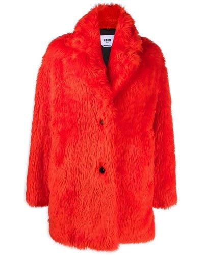 MSGM Faux-fur Buttoned-up Coat - Red