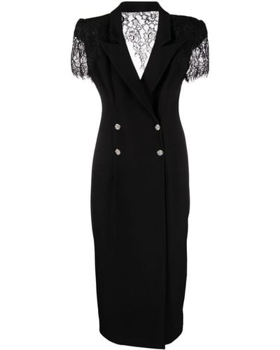 Nissa Lace-panels Double-breasted Midi Dress - Black